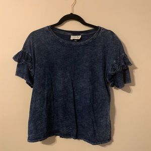 Blue Universal Thread Chambray Ruffle Shirt